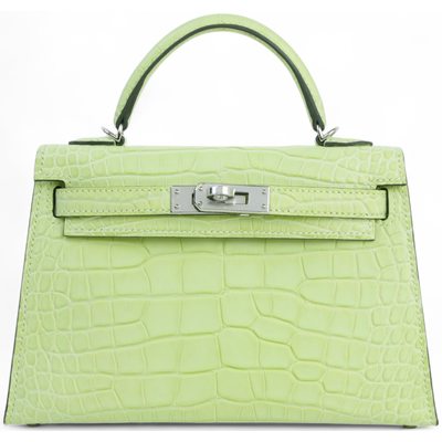 Hermès Kelly Sellier Mini II Jaune Bourgeon Matte Crocodile Alligator PHW