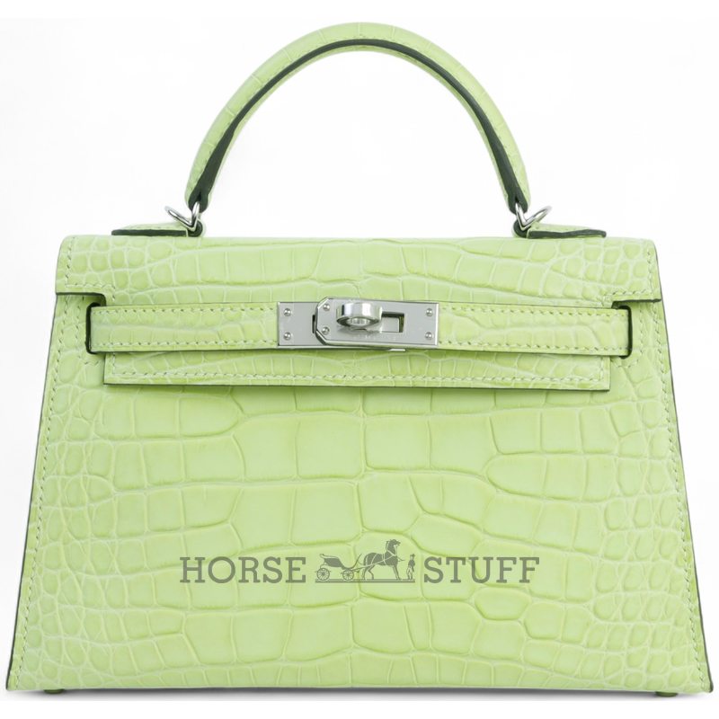 Hermès Kelly Sellier Mini II Jaune Bourgeon Matte Crocodile Alligator PHW