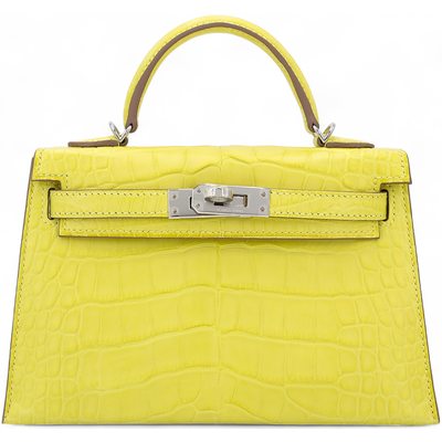 Hermès Kelly Sellier Mini II Lime Matte Crocodile Alligator PHW