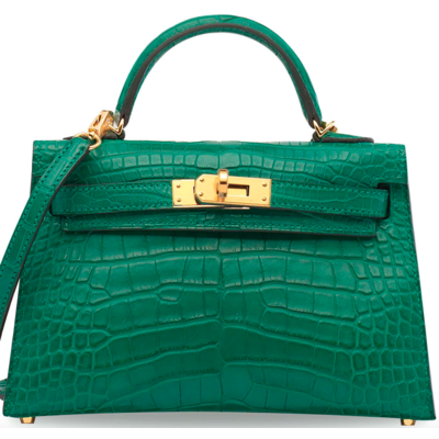 Hermès Kelly Sellier Mini II Malachite Matte Crocodile Alligator GHW