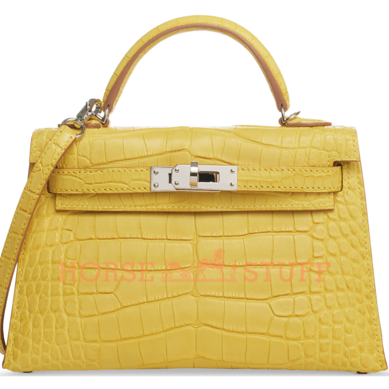 Hermès Kelly Sellier Mini II Mimosa Matte Crocodile Alligator PHW