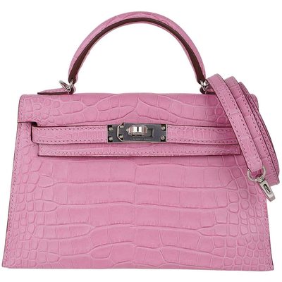 Hermès Kelly Sellier Mini II Pink Bubblegum Matte Crocodile Alligator PHW