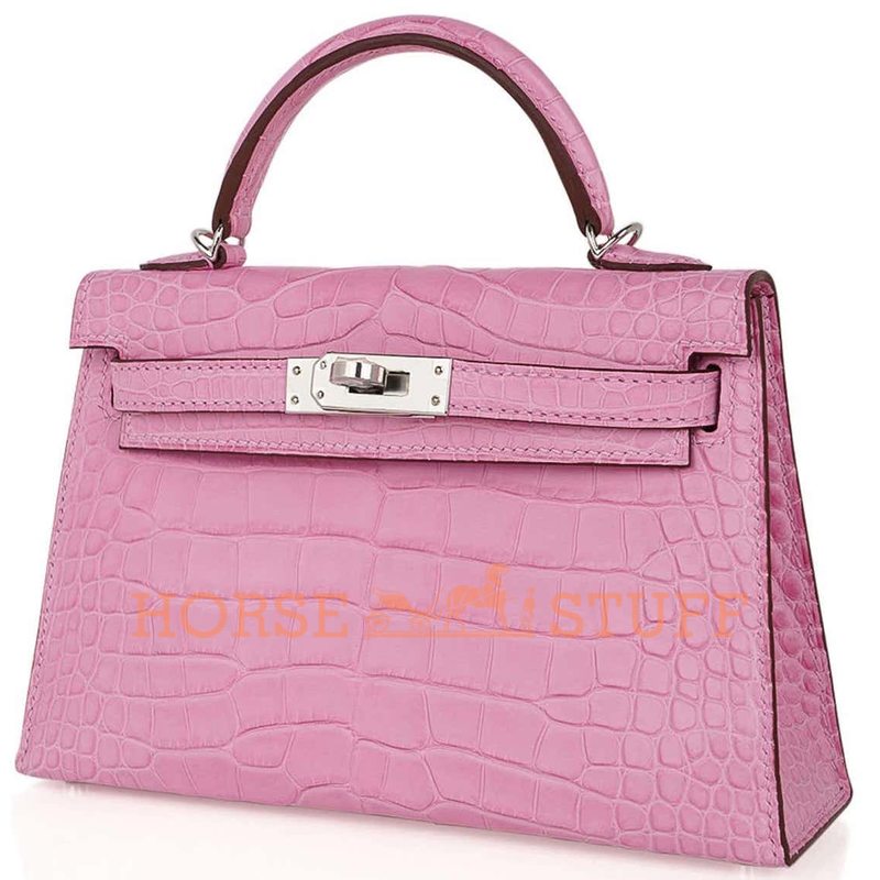 Hermès Kelly Sellier Mini II Pink Bubblegum Matte Crocodile Alligator PHW