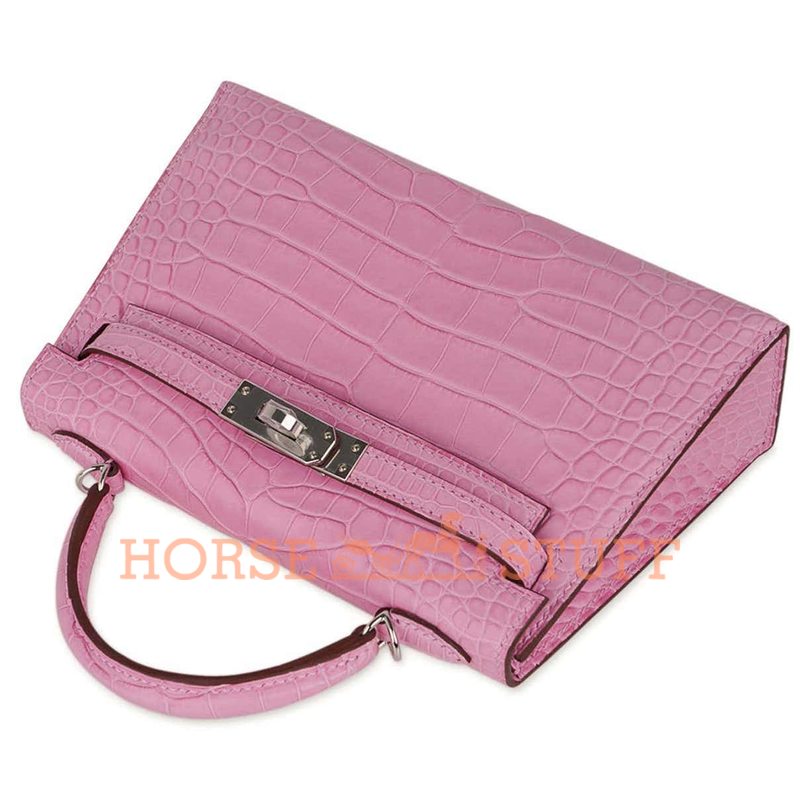 Hermès Kelly Sellier Mini II Pink Bubblegum Matte Crocodile Alligator PHW