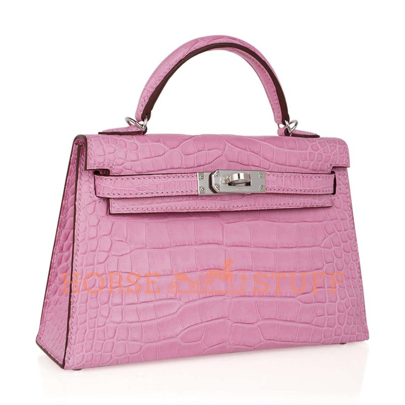 Hermès Kelly Sellier Mini II Pink Bubblegum Matte Crocodile Alligator PHW