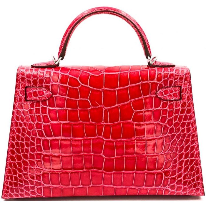 Hermès Kelly Sellier Mini II Rose Extreme Lisse Crocodile