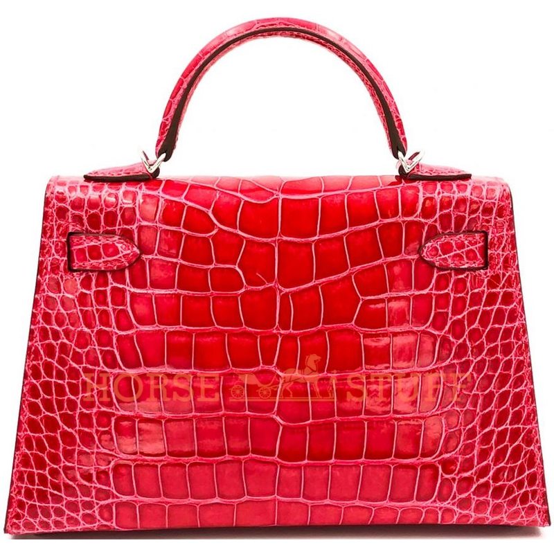 Hermès Kelly Sellier Mini II Rose Extreme Lisse Crocodile Alligator PHW