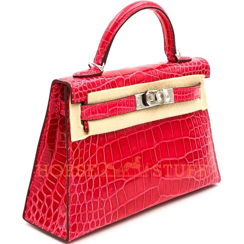 Hermès Kelly Sellier Mini II Rose Extreme Lisse Crocodile Alligator PHW