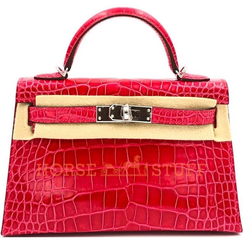 Hermès Kelly Sellier Mini II Rose Extreme Lisse Crocodile Alligator PHW