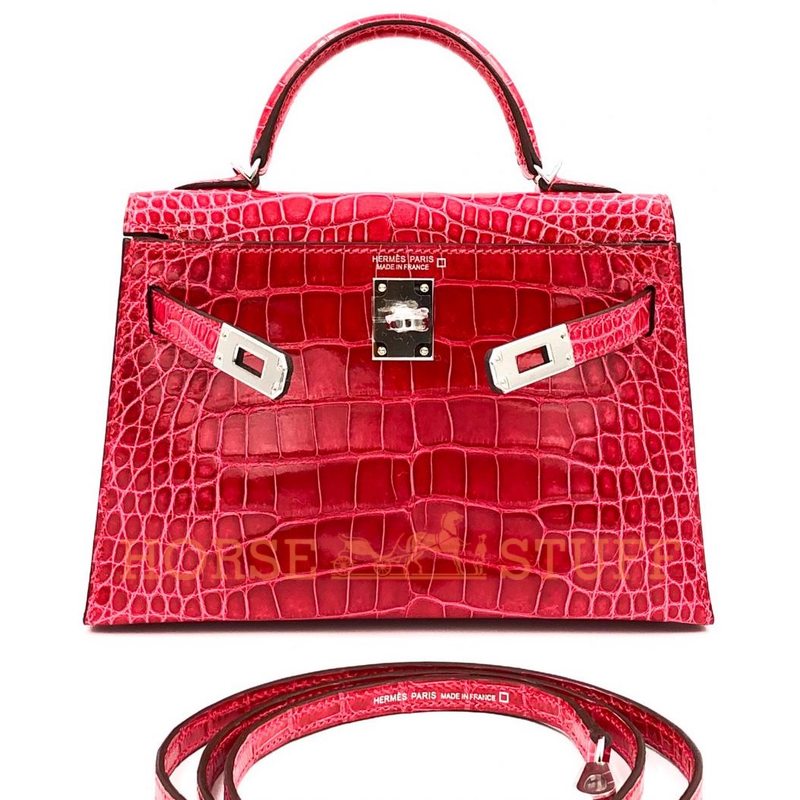 Hermès Kelly Sellier Mini II Rose Extreme Lisse Crocodile Alligator PHW