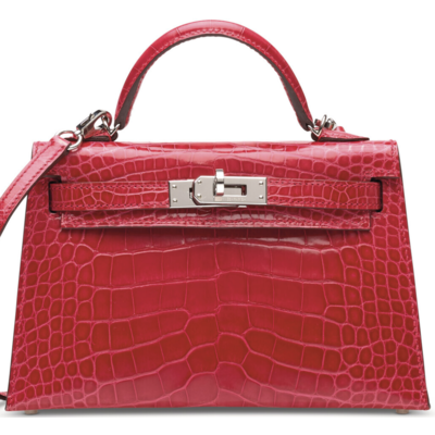 Hermès Kelly Sellier Mini II Rose Extreme Lisse Crocodile Alligator PHW