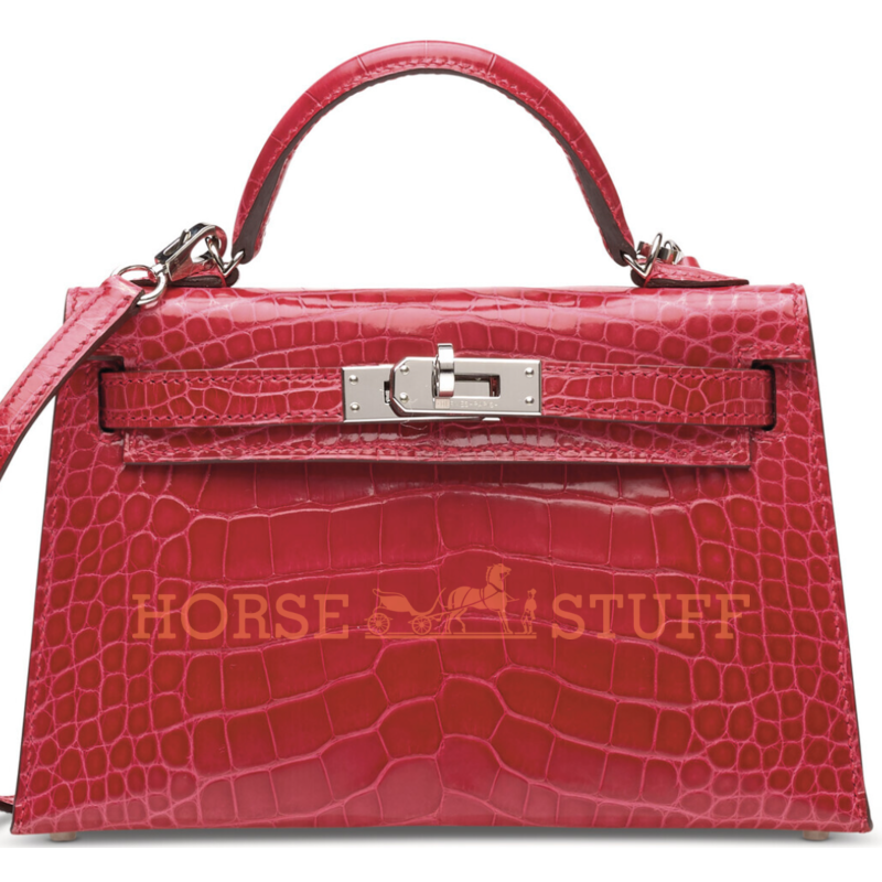 Hermès Kelly Sellier Mini II Rose Extreme Lisse Crocodile Alligator PHW