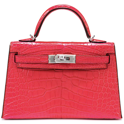 Hermès Kelly Sellier Mini II Rose Extreme Matte Crocodile Alligator PHW