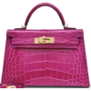 Hermès Kelly Sellier Mini II Rose Scheherazade Lisse Crocodile Alligator Permabrass