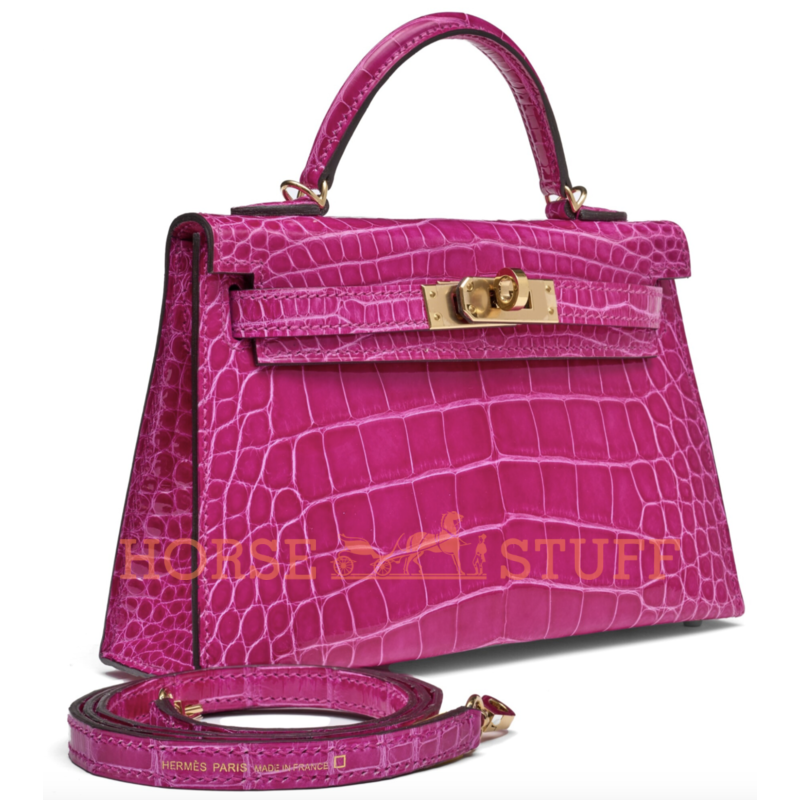 Hermès Kelly Sellier Mini II Rose Scheherazade Lisse Crocodile Alligator Permabrass