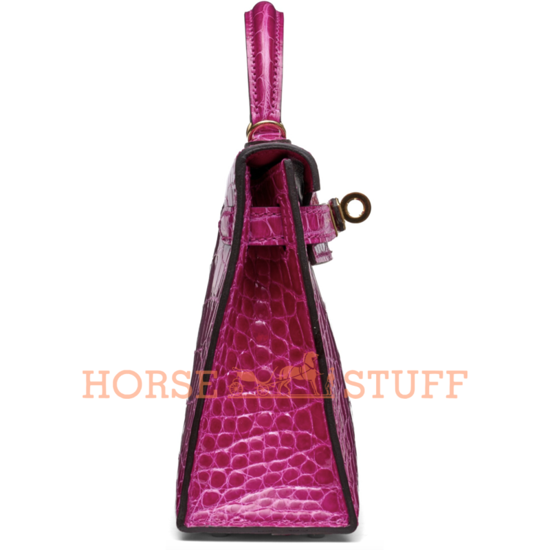 Hermès Kelly Sellier Mini II Rose Scheherazade Lisse Crocodile Alligator Permabrass