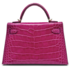 Hermès Kelly Sellier Mini II Rose Scheherazade Lisse Crocodile Alligator Permabrass