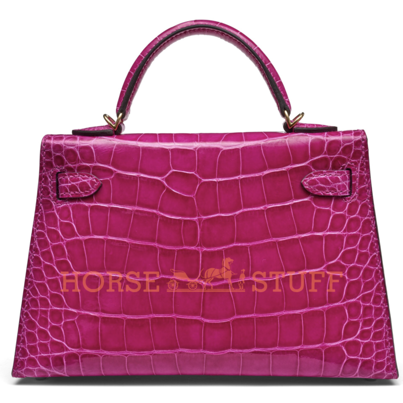 Hermès Kelly Sellier Mini II Rose Scheherazade Lisse Crocodile Alligator Permabrass