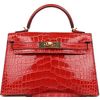 Hermès Kelly Sellier Mini II Rouge de Coeur Lisse Crocodile Alligator GHW