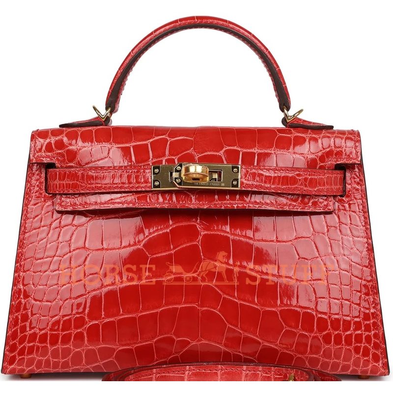 Hermès Kelly Sellier Mini II Rouge de Coeur Lisse Crocodile Alligator GHW