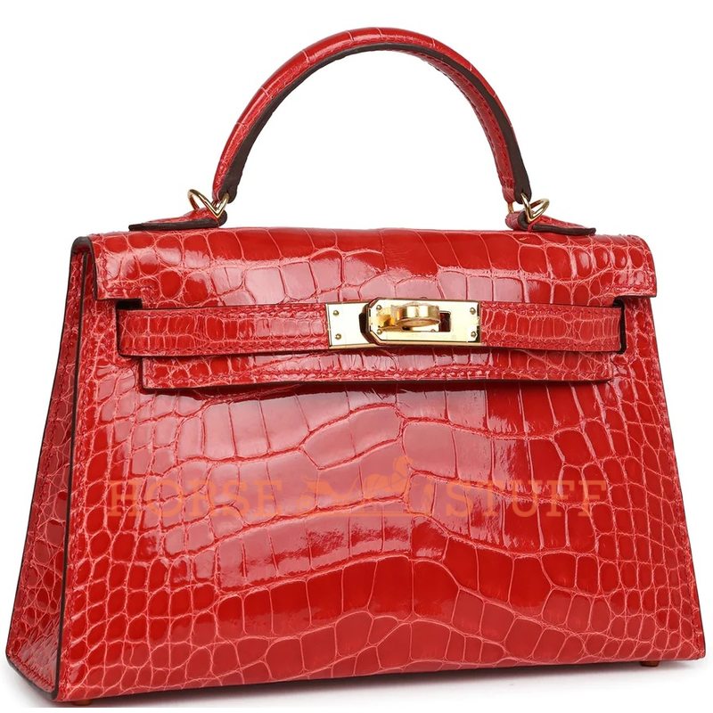 Hermès Kelly Sellier Mini II Rouge de Coeur Lisse Crocodile Alligator GHW