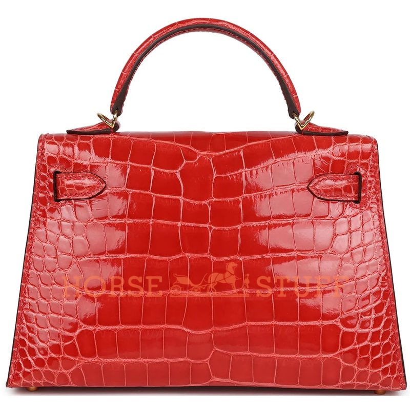 Hermès Kelly Sellier Mini II Rouge de Coeur Lisse Crocodile Alligator GHW