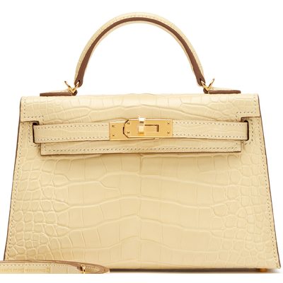 Hermès Kelly Sellier Mini II Vanilla Matte Crocodile Alligator GHW
