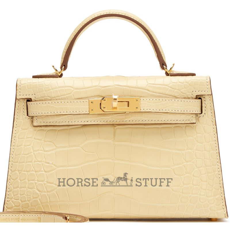 Hermès Kelly Sellier Mini II Vanilla Matte Crocodile Alligator GHW