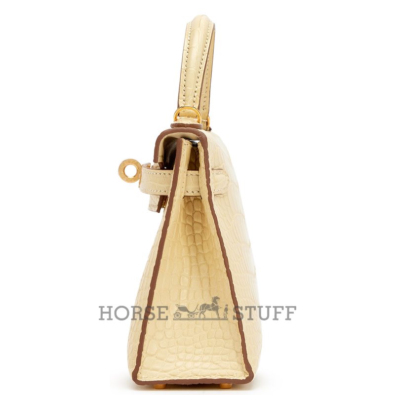 Hermès Kelly Sellier Mini II Vanilla Matte Crocodile Alligator GHW