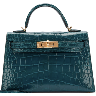 Hermès Kelly Sellier Mini II Vert Bosphore Lisse Crocodile Alligator GHW