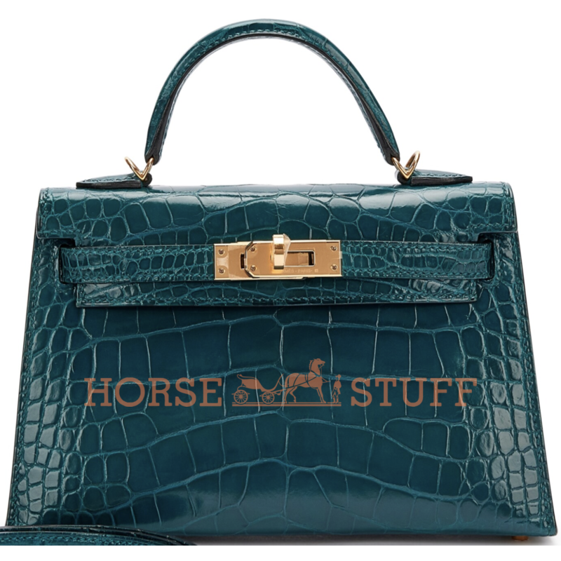 Hermès Kelly Sellier Mini II Vert Bosphore Lisse Crocodile Alligator GHW