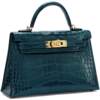 Hermès Kelly Sellier Mini II Vert Bosphore Lisse Crocodile Alligator GHW