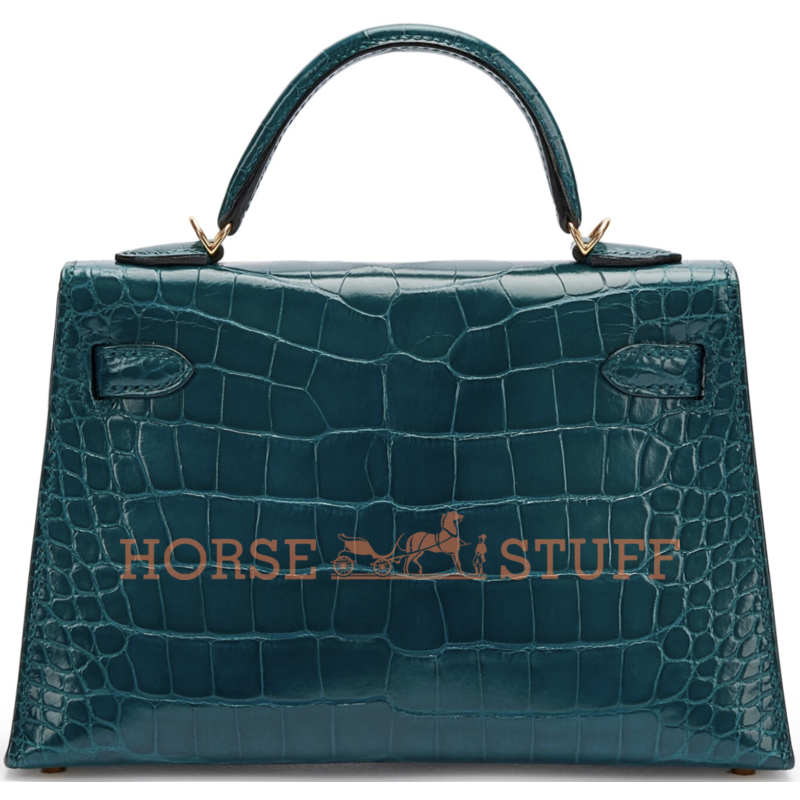 Hermès Kelly Sellier Mini II Vert Bosphore Lisse Crocodile Alligator GHW