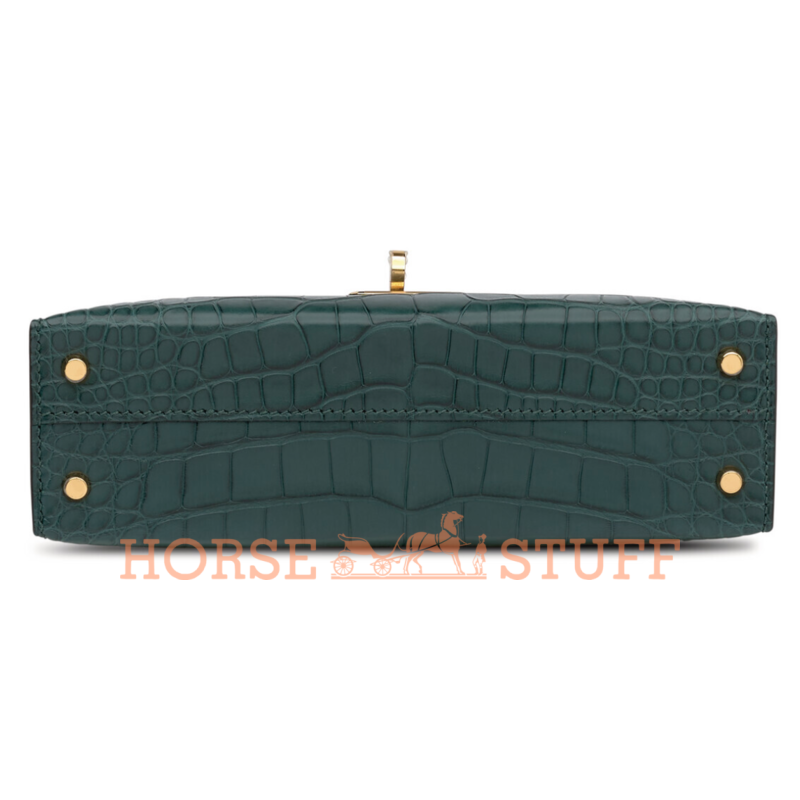 Hermès Kelly Sellier Mini II Vert Cypress Matte Crocodile Alligator GHW