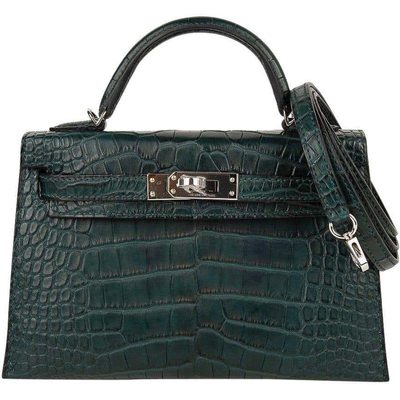 Hermès Kelly Sellier Mini II Vert Cypress Matte Crocodile Alligator PHW