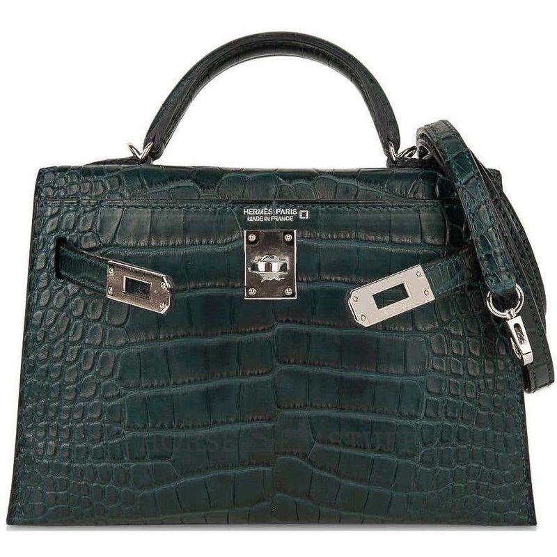 Hermès Kelly Sellier Mini II Vert Cypress Matte Crocodile Alligator PHW