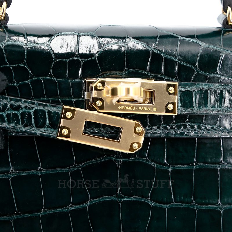 Hermès Kelly Sellier Mini II Vert Cypress Shiny Crocodile Alligator GHW