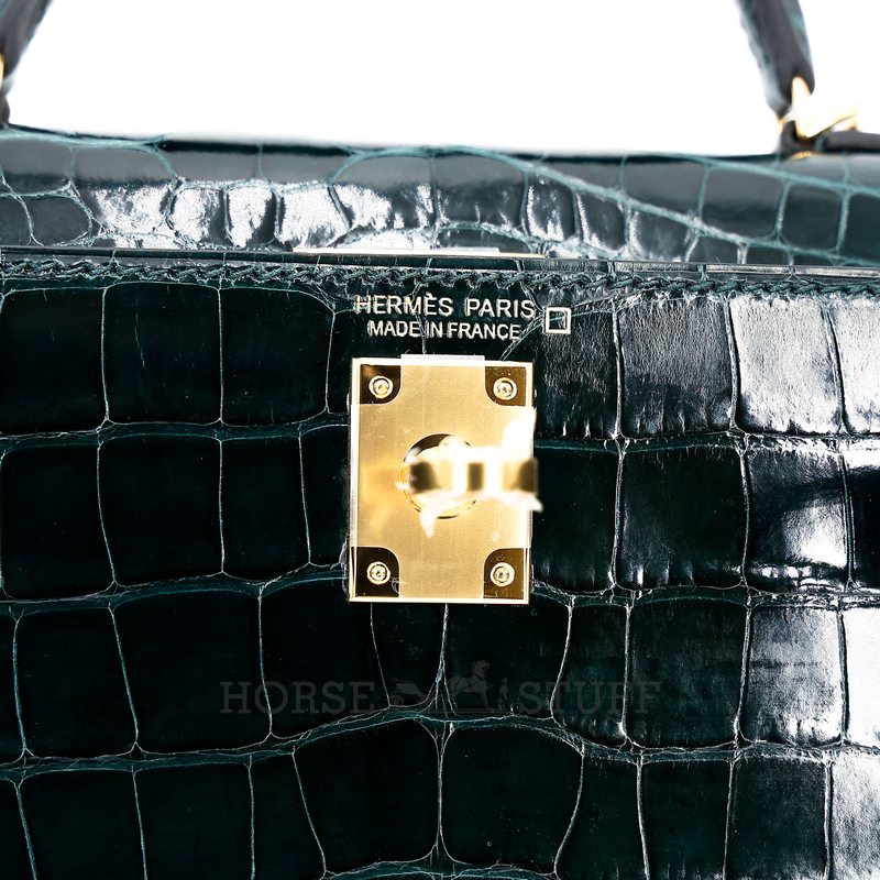Hermès Kelly Sellier Mini II Vert Cypress Shiny Crocodile Alligator GHW