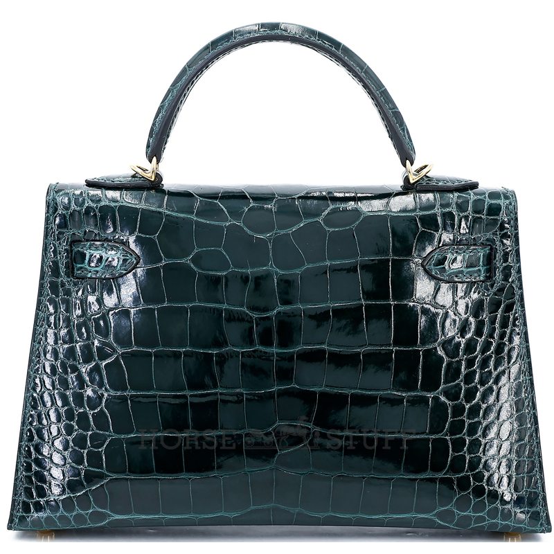 Hermès Kelly Sellier Mini II Vert Cypress Shiny Crocodile Alligator GHW