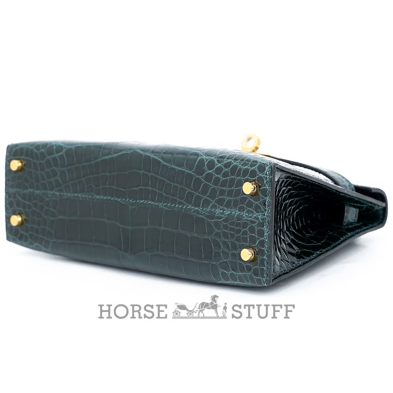 Hermès Kelly Sellier Mini II Vert Cypress Shiny Crocodile Alligator GHW