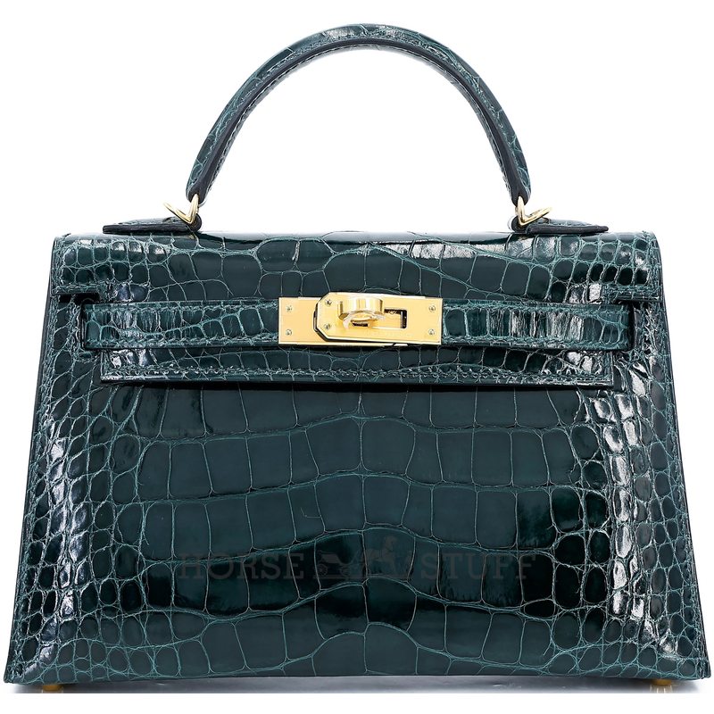 Hermès Kelly Sellier Mini II Vert Cypress Shiny Crocodile Alligator GHW