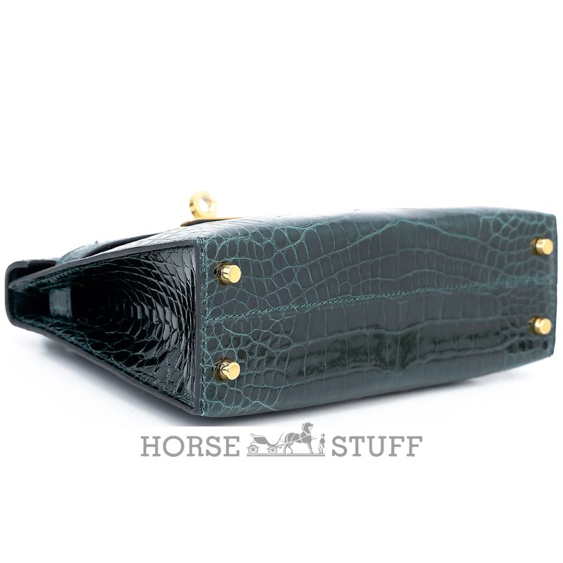 Hermès Kelly Sellier Mini II Vert Cypress Shiny Crocodile Alligator GHW