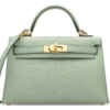 Hermès Kelly Sellier Mini II Vert d'Eau Matte Crocodile Alligator GHW