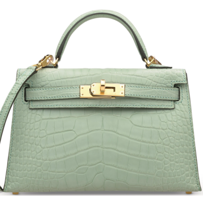 Hermès Kelly Sellier Mini II Vert d'Eau Matte Crocodile Alligator GHW