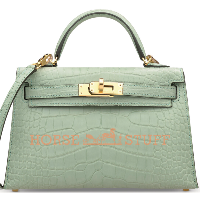 Hermès Kelly Sellier Mini II Vert d'Eau Matte Crocodile Alligator GHW