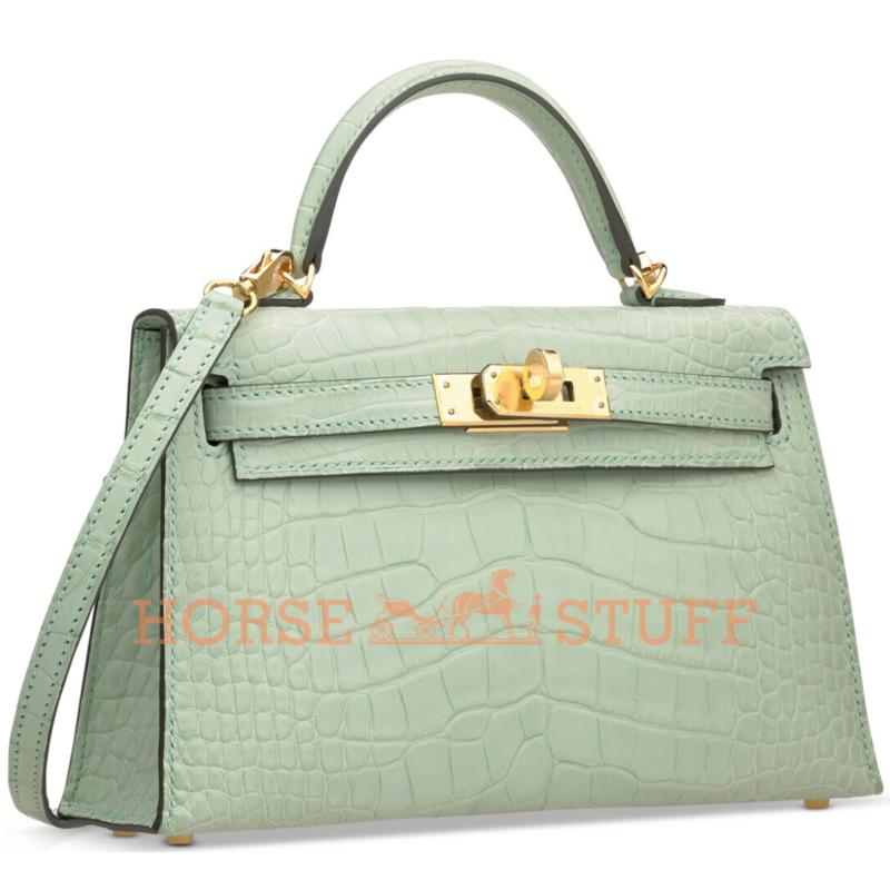 Hermès Kelly Sellier Mini II Vert d'Eau Matte Crocodile Alligator GHW