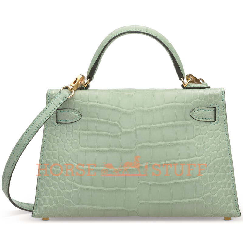 Hermès Kelly Sellier Mini II Vert d'Eau Matte Crocodile Alligator GHW