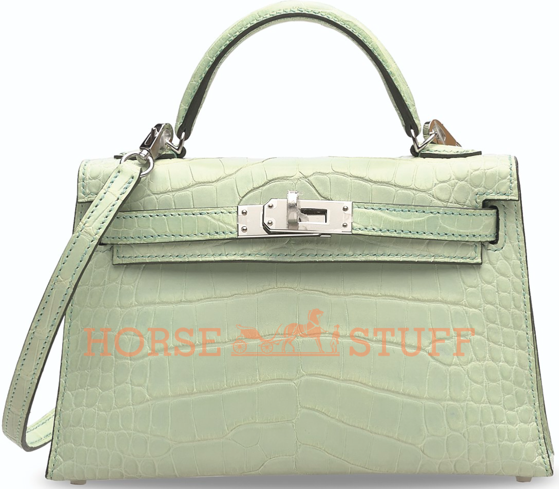 Hermes Mini Kelly II 20 Vert d'eau Matte Crocodile Alligator Handbag
