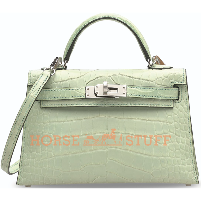 Hermès Kelly Sellier Mini II Vert d'Eau Matte Crocodile Alligator PHW