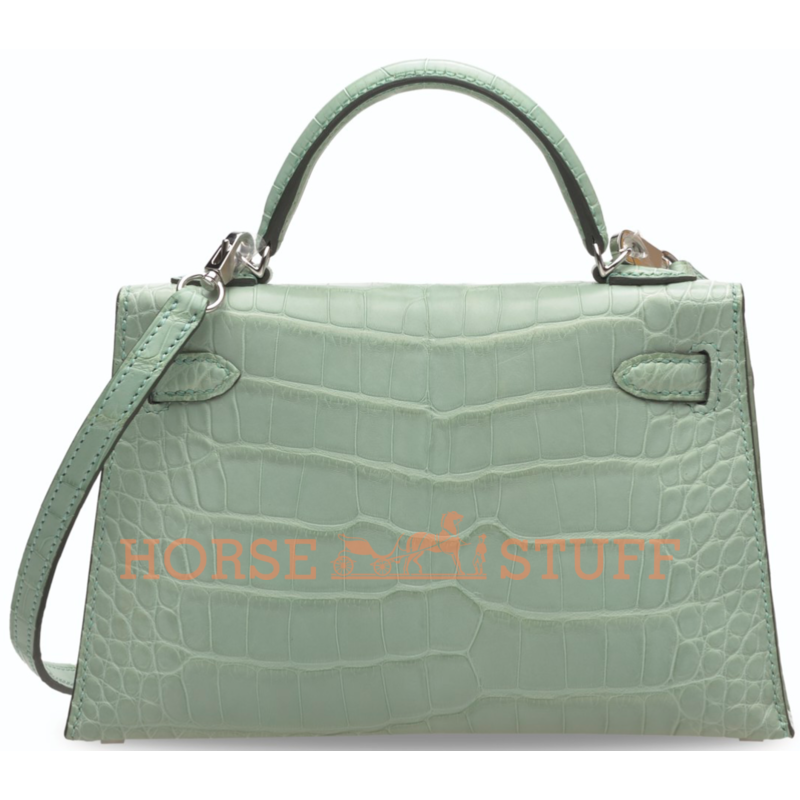 Hermès Kelly Sellier Mini II Vert d'Eau Matte Crocodile Alligator PHW